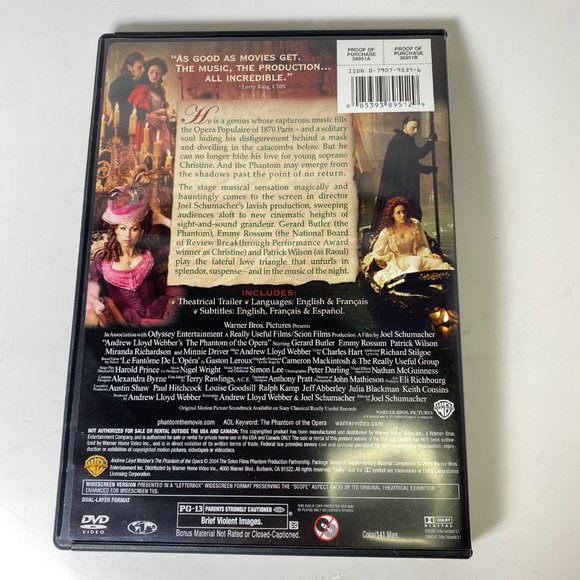 DVD Movie Video Phantom of the Opera Andrew Lloyd Webber Broadway - Picture 2 of 3